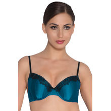 Amante Luxury Silk Padded Underwired Demi Cup Bra - Turquoise Blue