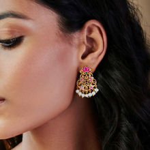 ZARIIN 22KT Gold Plated in Pink Enamel Mystic Lotus Stud Earrings
