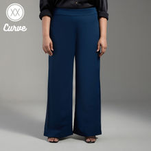 Twenty Dresses by Nykaa Fashion Curve Teal Blue Wide Leg High Waist Work Trousers