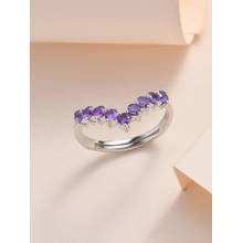 Ornate Jewels 925 Silver Amethyst Adjustable Chevron Ring for Women & Girls