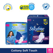 Stayfree Secure Day and Night Sanitary Pads Combo with Cottony Soft Cover - XL & XXL (Pack of 80)