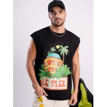 Bene Kleed Black Printed Oversized Tank T-shirt