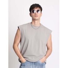 Bene Kleed Grey Solid Oversized Tank T-shirt
