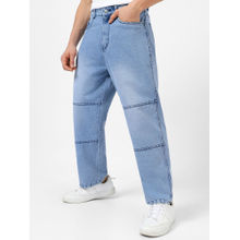 Urbano Fashion Mens Ice Blue Loose Baggy Fit Cut And Sew Panelled Jeans Non-Stretchable
