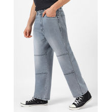 Urbano Fashion Mens Grey Loose Baggy Fit Cut And Sew Panelled Jeans Non-Stretchable