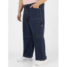 Urbano Plus Mens Blue Loose Baggy Fit Washed Cargo Jeans With 6 Pockets Non-Stretchable