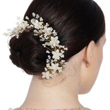 Accessher Gold Plated Beaded Tiara Comb Pin-Jooda Pin Hair Accessories With Pearls For Women & Girls