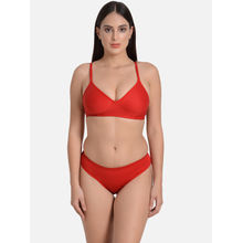 Mod & Shy Solid Full Coverage Bra Panty Set - Red