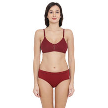 Clovia Cotton Non-Padded Non-Wired Bra With U Back & Mid Waist Hipster Panty - Maroon