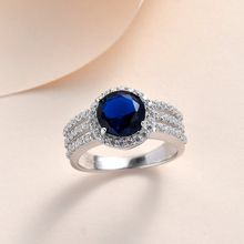 Ornate Jewels Silver Aaa American Diamond Cz Round Single Stone Blue Sapphire Ring For Women