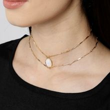 Fabula Gold Tone Shimmer Opal Crystal Minimal Choker Necklace