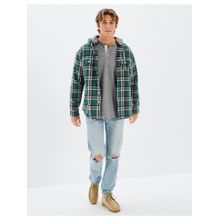 American Eagle Men Green Super Soft Hooded Flannel Shirt