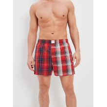 American Eagle Men Red Mixed Plaid Stretch Boxer Short
