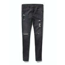 American Eagle Men Black Airflex 360 Ripped Super Skinny Jeans