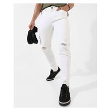Campus Sutra Mens Classic Solid White Regular Fit Denim Jeans