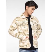 Jack & Jones Beige Camo Print Denim Jacket