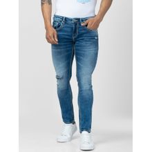 Spykar Men Mid Blue Cotton Slim Fit Narrow Length Jeans (Skinny)