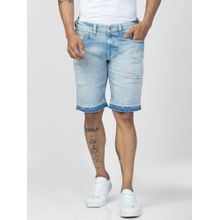 Spykar Men Light Blue Cotton Regular Fit Denim Shorts
