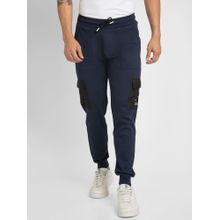Spykar Men Navy Blue Melange Slim Fit Ankle Length Blended Jogger Trackpant