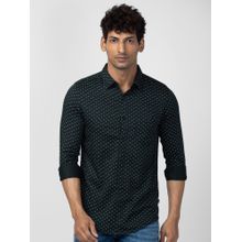 Spykar Men Bottle Green Cotton Slim Fit Printed Shirt