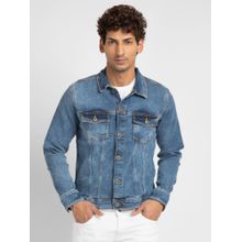 Spykar Men Mid Blue Cotton Slim Fit Denim Jacket