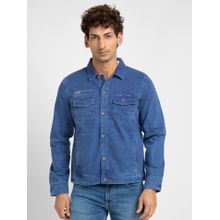 Spykar Men Blue Cotton Slim Fit Denim Jacket
