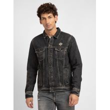 Spykar Men Black Cotton Slim Fit Denim Jacket