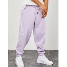 Styli Purple Slogan Print Oversized Fit Jogger with Slip Pocket