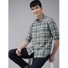 The Bear House Men Blue & White Checked Slim Fit Flannel Casual Shirt