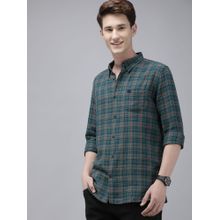 The Bear House Men Green Micro Checked Slim Fit Cotton Casual Shirt