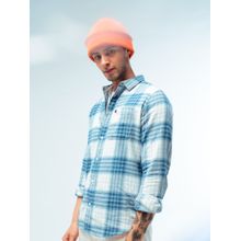 THE BEAR HOUSE Men Blue & White Checked Pure Cotton Flannel Casual Shirt