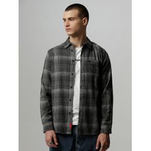 THE BEAR HOUSE Men Grey Checked Slim Fit Flannel Cotton Casual Shirt