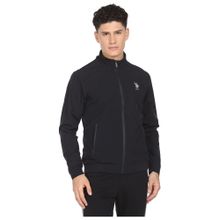 U.S. POLO ASSN. Men Black High Neck Solid Panelled Bomber Jacket