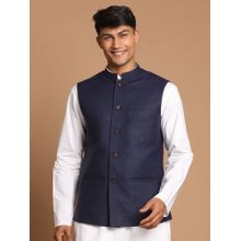 Vastramay Mens Blue and White Cotton Nehru Jacket
