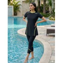 LYCOT Women'S Nylon Two Piece Swim T-Shirt And Tights - Black