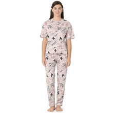 Juliet Womens's Peach Cotton Printed Night Suit T-shirts and Pajama Set (Set of 2)