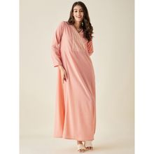 The Kaftan Company Peach Velvet Nightdress With Lace