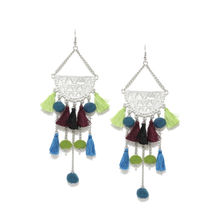 Blueberry Oxidised Silver And Multicoloured Tassel Drop Earrings