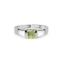 925 Silver 0.70 Carat Natural Peridot Solitaire Adjustable Ring for Women & Girls
