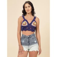 Velvery Blue V-Neck Frilled Straps Padded Bralette Top with Tie-Ups