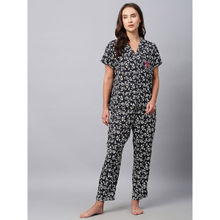 Chemistry Floral Black Printed Rayon Night Suit Pyjama & Shirt (Set of 2)