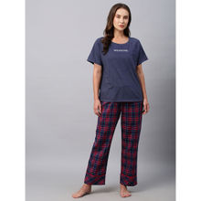 Chemistry Blue Melange Tee And Plaid Pyjama Night Suit (Set of 2)