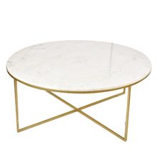 Manor House House Round Coffee Table with Marble Top, and Gold Finish Stand - 35x14 inches