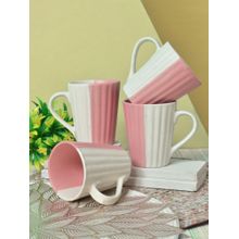 FABINALIV Pack of 4 Pink Striped Handcrafted Ceramics Matte Mugs