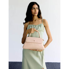HIE Beige Vegan Leather Solid Handbag with Detachable Strap