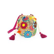 PRAVO Multicolour Handcrafted Jute Draw-String Crossbody Bag