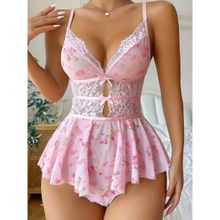 Secrets By ZeroKaata Women Pink Printed Baby Doll Lingerie