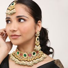 Khushi Jewels Pachi Kundan Bridal Set with Green Stones