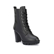 Delize Black Women High Heel Vegan Leather Derby Boots