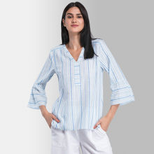 Fablestreet V Neck Striped Top - Blue and White